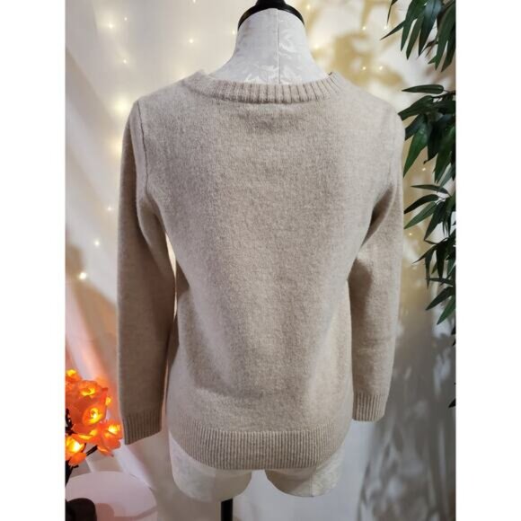 J. Crew Womens Double Zip 100% Wool Neutral Tan Colorblock Knit Sweater Size S - Picture 3 of 12